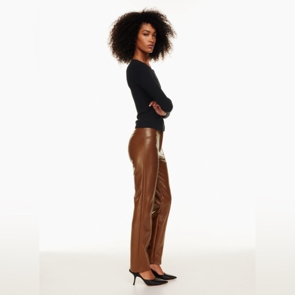 ARITZIA Wilfred High Waisted Vegan Leather Rebel Pant In Cognac - Picture 4 of 10